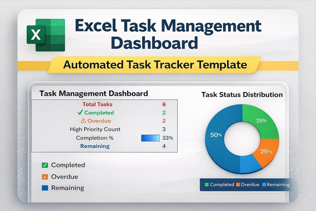 Excel Task Management Dashboard | Automated Project Tracker Template - Etsy