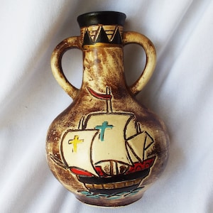 Fairway Vase Chalkware Vintage JAPAN Clipper Ship with Crosses