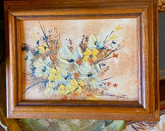 Vintage Floral Painting Flowers 80s 70s Small Signed Norm N Klumpstra Framed Original Art Neutral Impasto Modern Impressionist Artwork