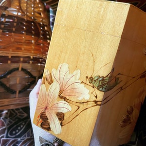 Asian Pyrography Box Six Sided Wooden With Bugs and Flowers - Etsy
