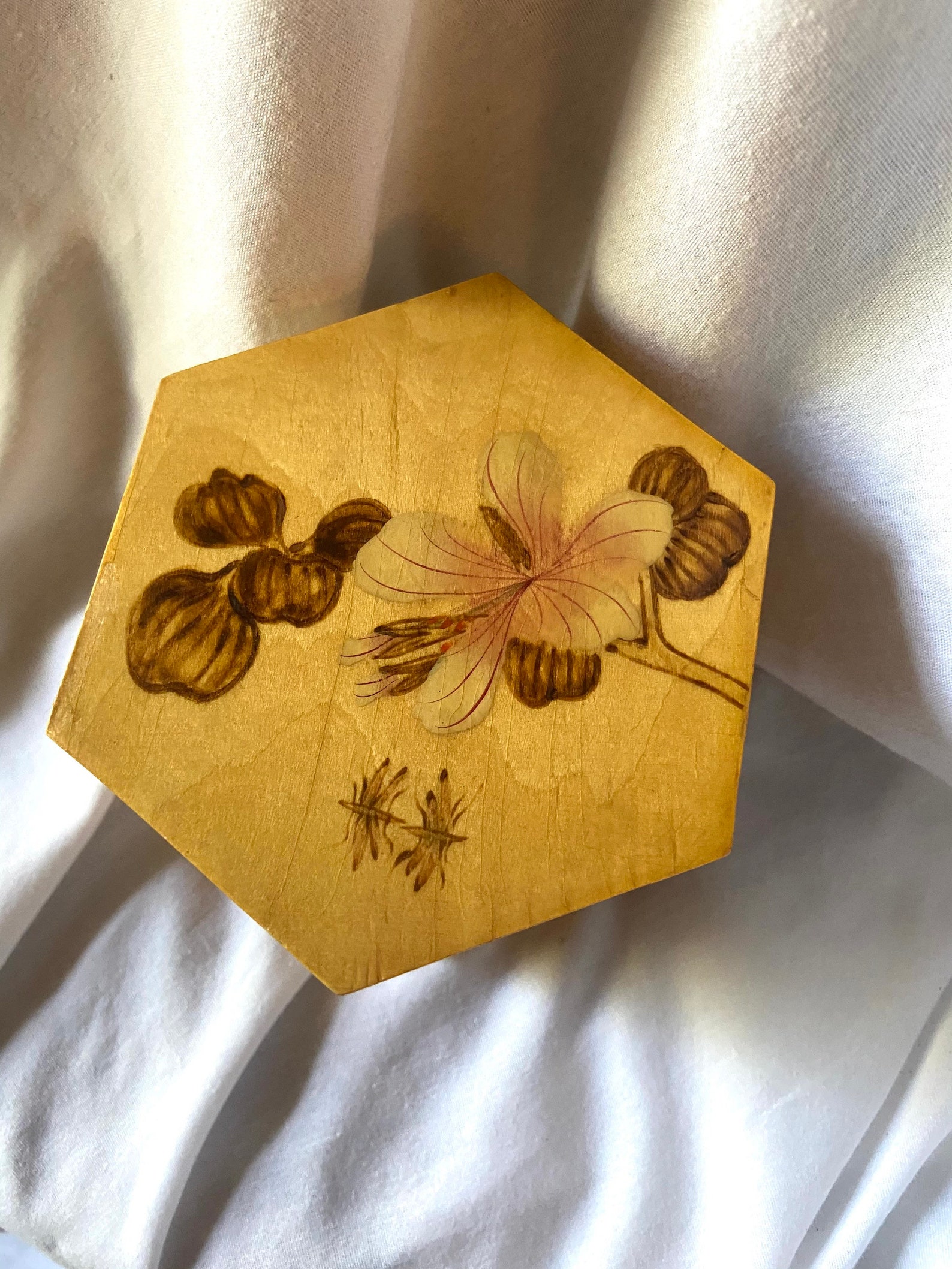 Asian Pyrography Box Six Sided Wooden With Bugs and Flowers - Etsy