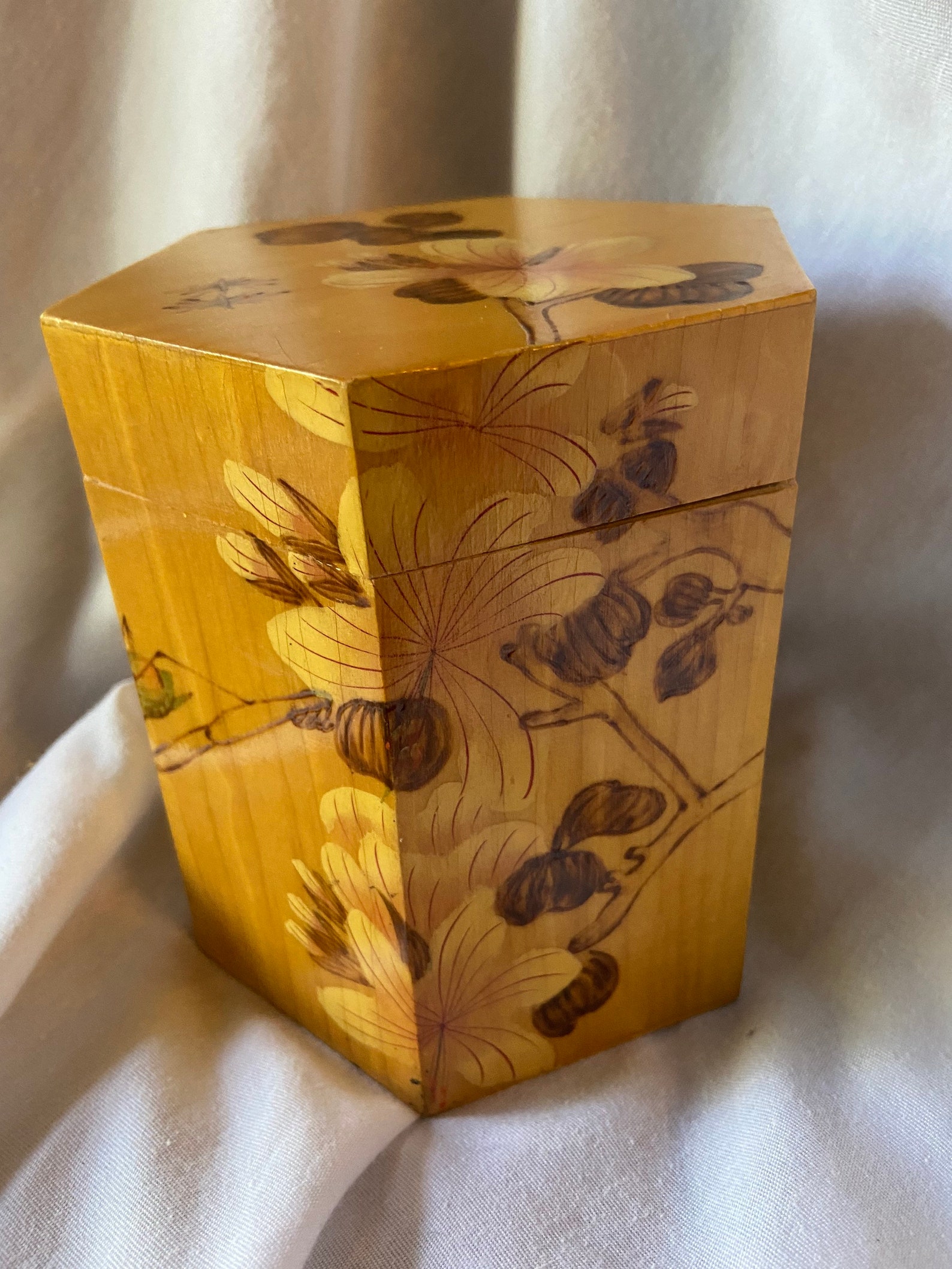 Asian Pyrography Box Six Sided Wooden With Bugs and Flowers - Etsy