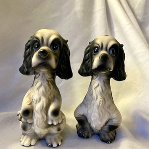 Vintage Dog Salt and Pepper Shaker Set Black White Large Cocker Spaniel Puppies