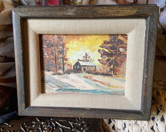 Vintage Landscape Oil on Canvas Painting  SIGNED Ruth Flaherty Art Shack House