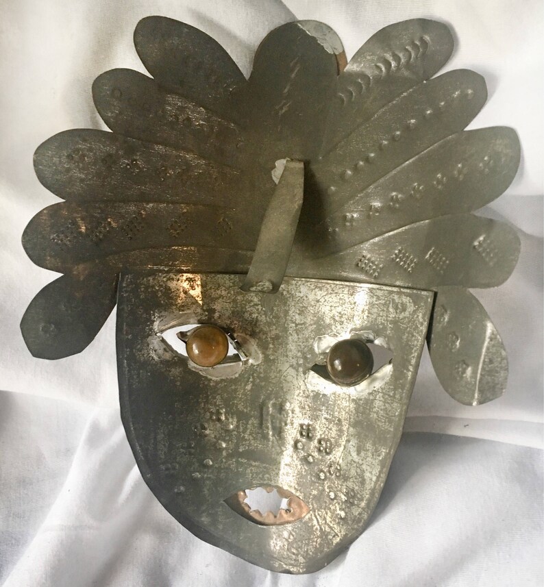 Mexican Tin Mask Stamped Metal with Glass Eyes Etsy