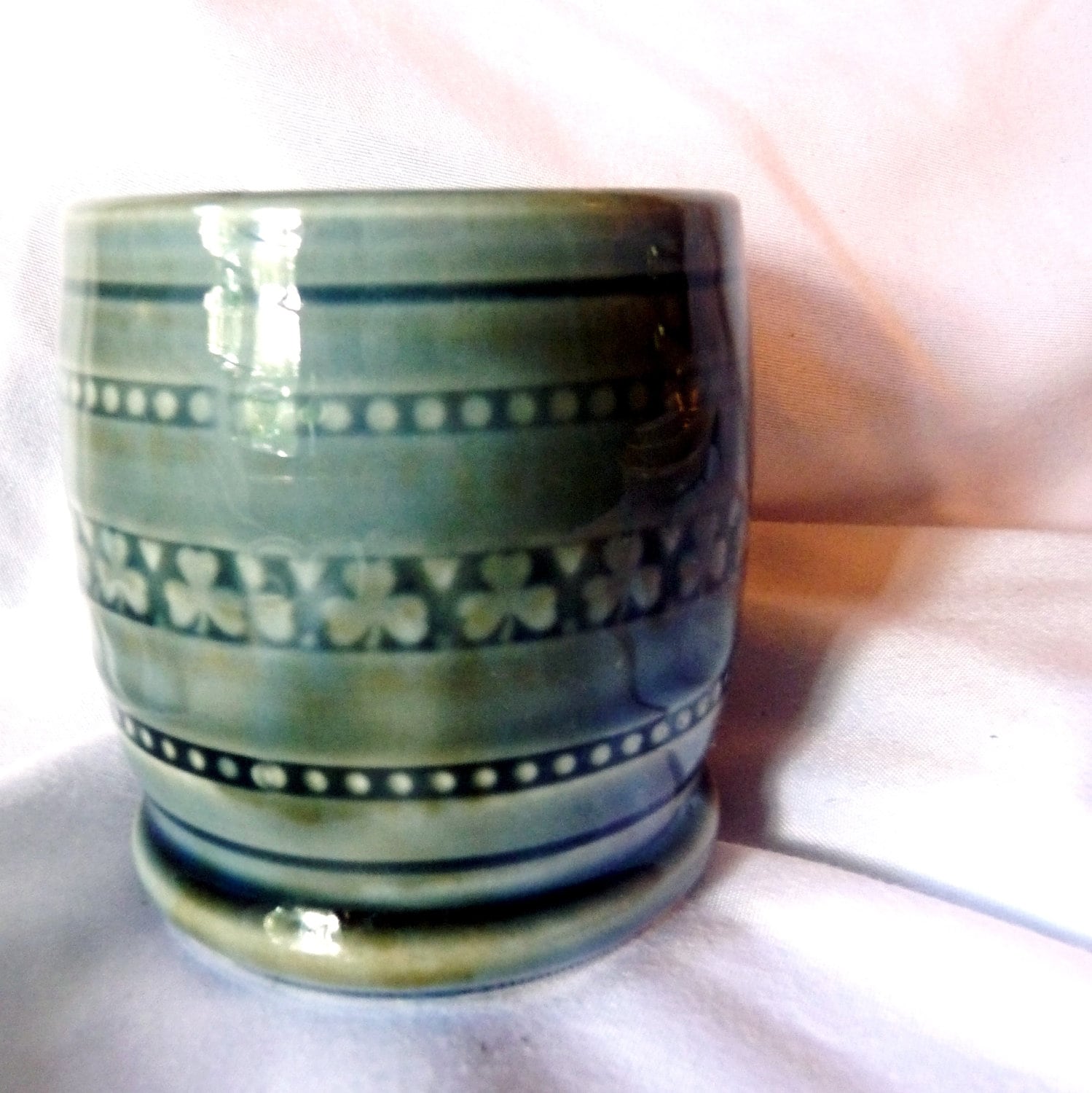 Vintage WADE Irish Porcelain Cup Blue Green Shamrock Design Etsy