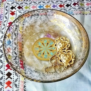 Vintage Briard Aqua Bowls Gold and Turquoise Culver Glass Bowl Set 2 Star Medallion MCM