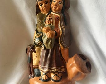 Peruvian Family Figurine Hand Painted Terra Cotta Vintage Souvenir