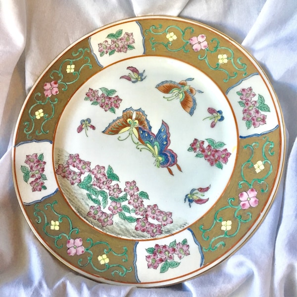 Butterfly Blossom Plate Vintage Asian Decorative Dish