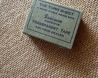 Dennison’s Adhesive Transparent Tape  Gummed Labels Original Box 125 No 219 Vintage Office Supply Made in USA Red White Small Tag Torn Sheet