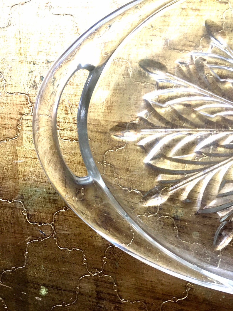Vintage Glass Tray Molded Clear Holder With Handles Etsy