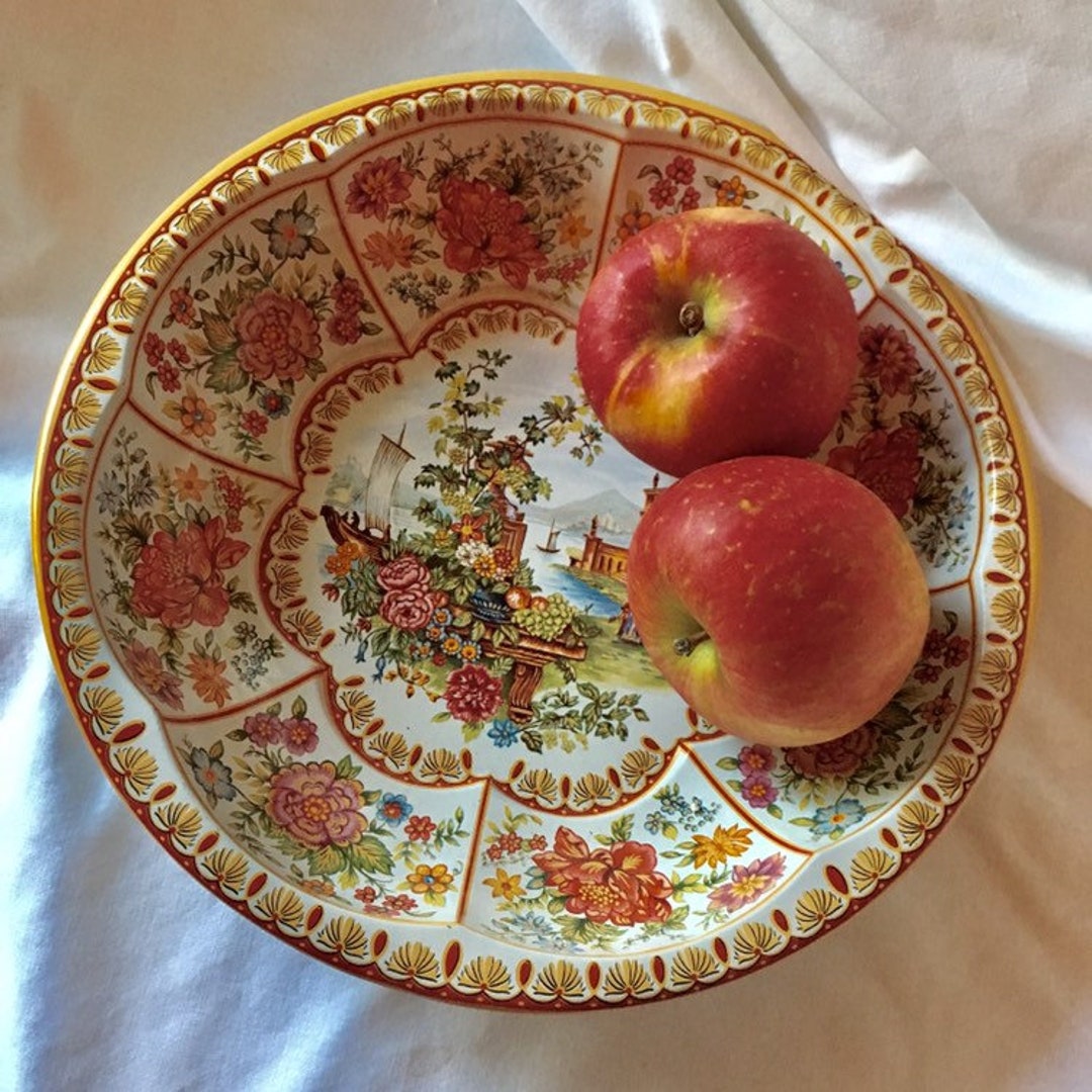 Tin Bowl Decatur Daher Tin Bowl 1971 Vintage Port and Floral Design 951942 Pattern ...
