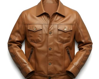 Men's Cognac Faux Leather Bomber Jacket, Quilted Shoulders, Slim Fit Streetwear