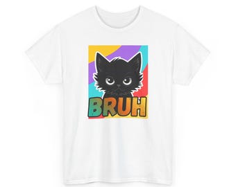 Bruh Black Cat Graphic Tee | Colorful Pop Art Cat