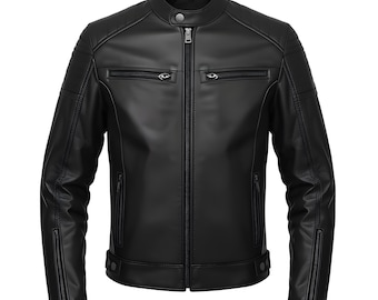Luxury Men’s Black Leather Jacket Slim Fit Biker Motorcycle Coat Stylish Outerwear
