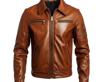 Men’s Brown Leather Jacket | Stylish Bomber Coat | Classic Motorcycle Outerwear