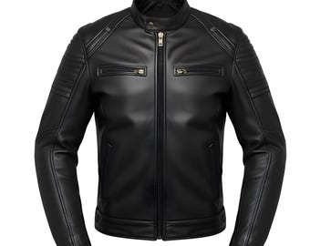 Men's Black Faux Leather Moto Jacket – Slim Fit Biker Style