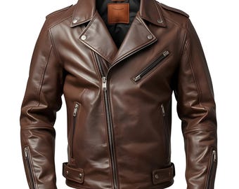 Men's Brown Leather Biker Jacket – Slim Fit Moto Outerwear