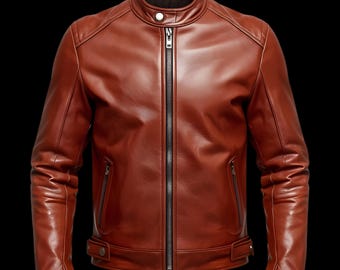 Men's Brown Faux Leather Biker Jacket – Slim Fit Designer Outerwear