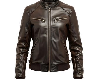 Women's Dark Brown Leather Biker Jacket | Slim Fit Moto Style Outerwear