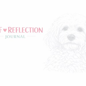 Può includere: Una copertina di diario con il testo SELF REFLECTION JOURNAL in rosa e verde chiaro, che include una piccola icona a forma di cuore rosa tra le parole. A destra, un tenue disegno a linee grigio chiaro raffigura un cane riccio.