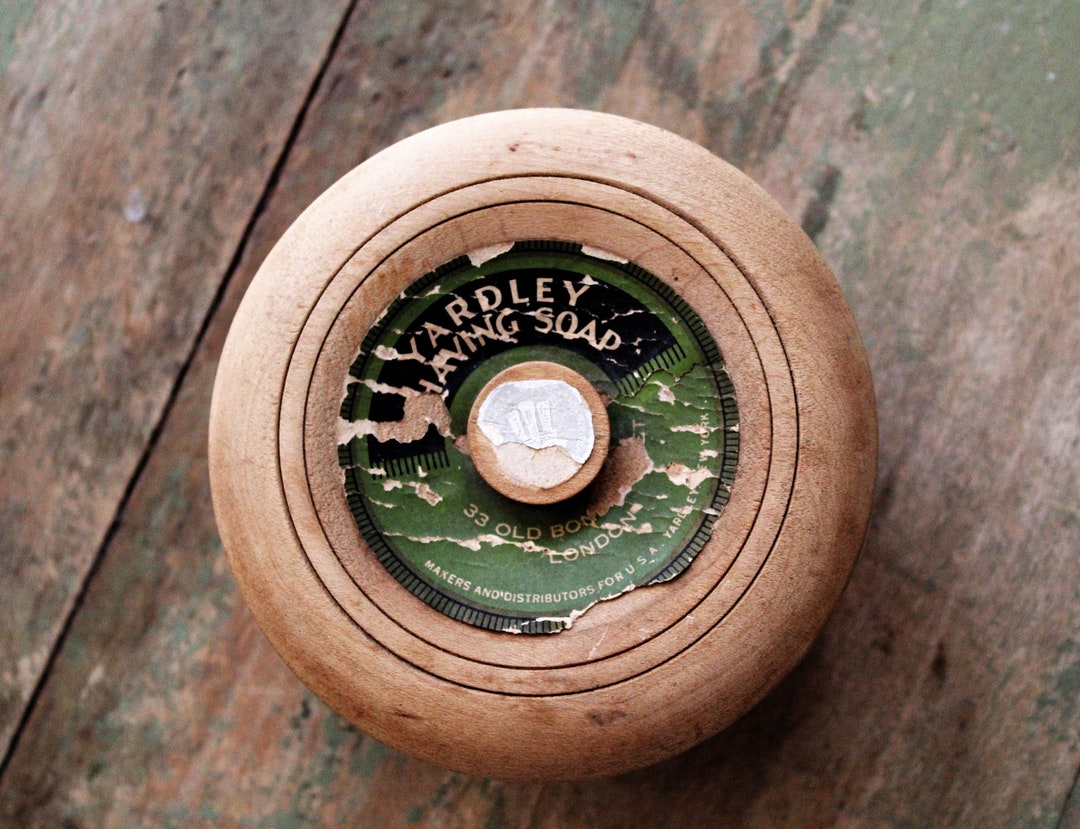 Vintage Wooden Yardley Shaving Soap Box, Made in London, Small Round