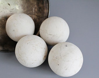 4 large vintage reclaimed stone balls, limestone water filtration spheres, limestone balls, marble balls, white balls, river balls