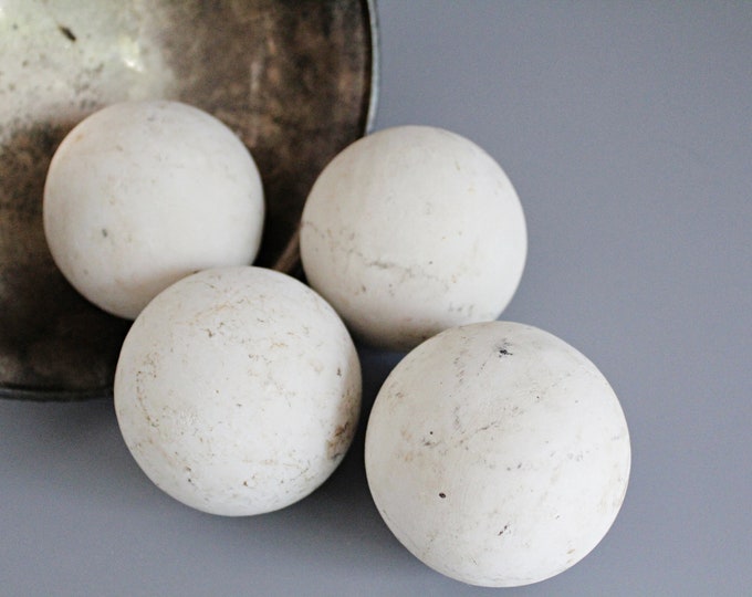 4 Vintage Reclaimed Stone Balls, Limestone Water Filtration Spheres
