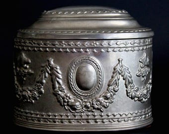 Vintage ornate silver tone jewelry box
