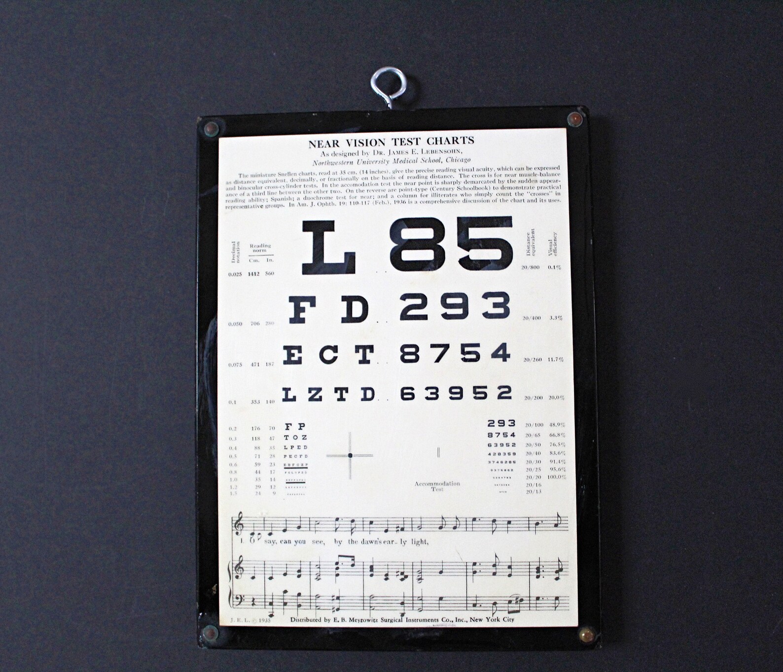 Antique Optical Eye Chart 1935 Near Vision Hand Held Etsy