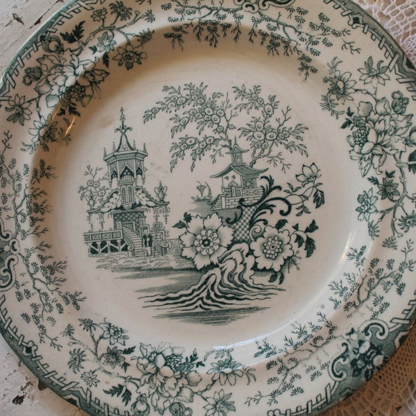 vintage transferware plates green