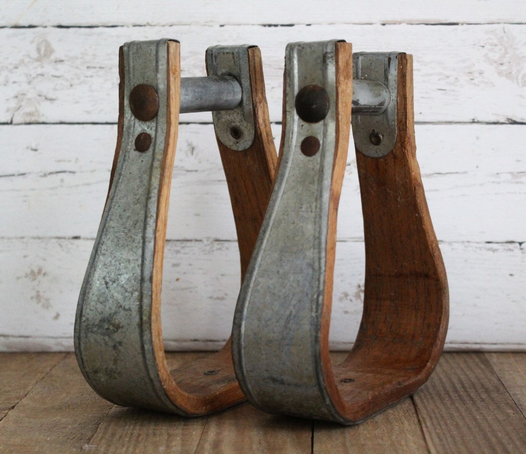 Vintage Wood & Metal Stirrups, Horse Stirrups, Equestrian Decor, Rustic