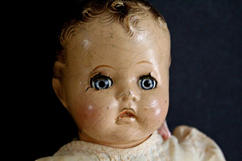 vintage creepy/spooky doll composition head rocker eyes image 0