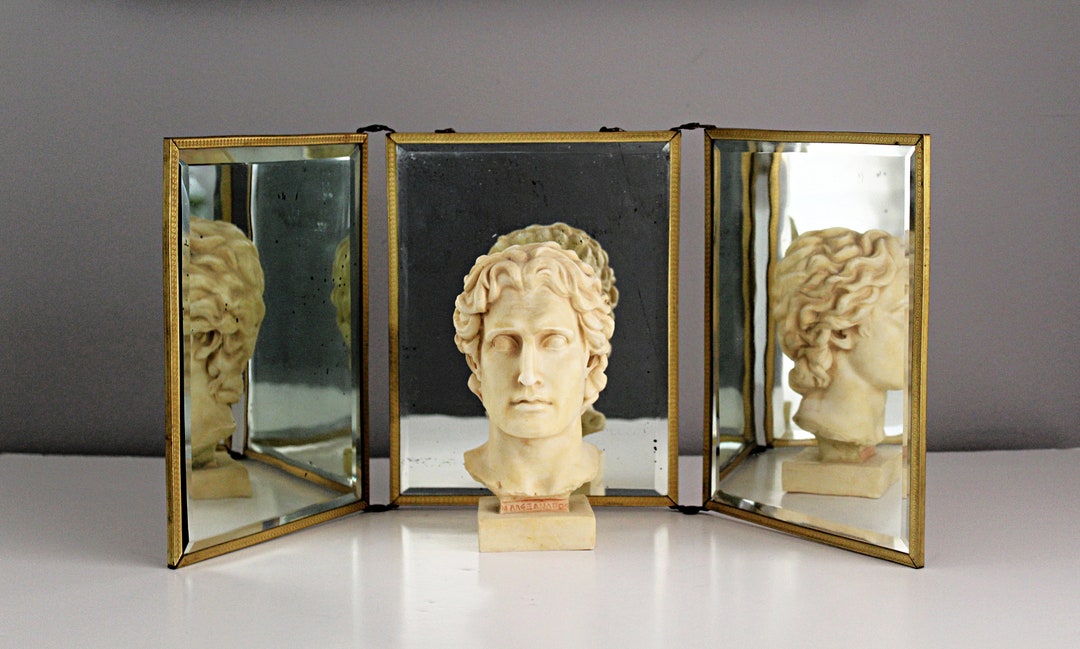 Antique Brass Vanity/shaving Mirror Trifold With Beveled Etsy