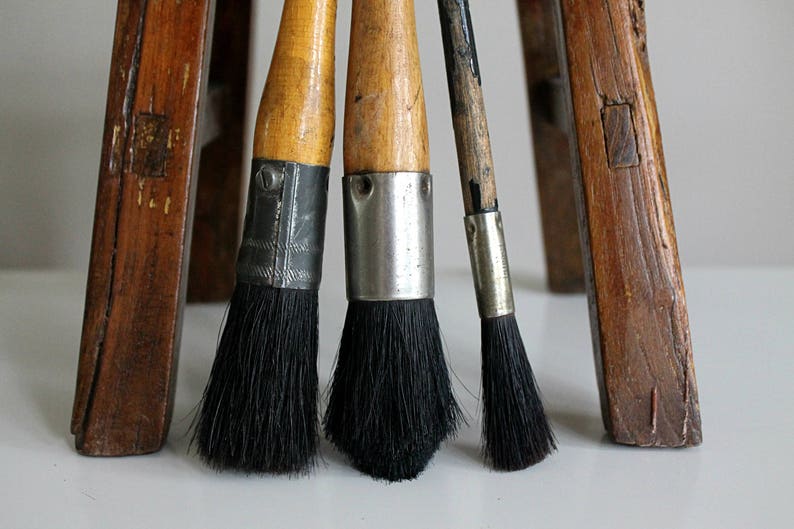 Antique round paint brushes with turned handles horse hair Etsy