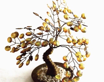 Vintage Brass Wire Tree Sculpture with Etched Base