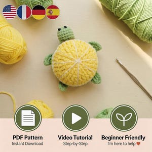 Lemon Turtle Crochet Pattern PDF with Video Tutorial, Amigurumi Pattern for Beginners