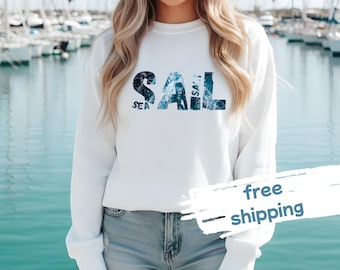 SAIL Sweatshirt Unisex – Sailing Crewneck Pullover | Segeln Bootfahren Yacht Sweatshirt | Maritimes Geschenk für Segler Kapitäne Kreuzfahrer