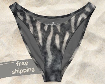 Slip bikini con scollo a V a forma di squalo – Calze bikini grigie da donna a forma di squalo tigre, slip bikini da surf riciclato, costume da bagno a forma di squalo oceanico