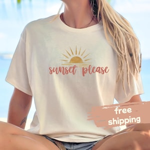 Sunset Please T-Shirt Damen | Sonnenuntergang Shirt Sommer | Aesthetic Sunset Shirt | Beach Vibes Tee | Vacation Outfit