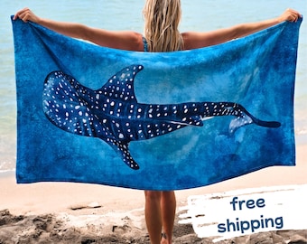 Toalla de playa con tiburón ballena: toalla para amantes del océano, toalla de baño con tiburón ballena, regalo para buceadores y esnórquel, toalla de playa inspirada en el océano, toalla con vida marina