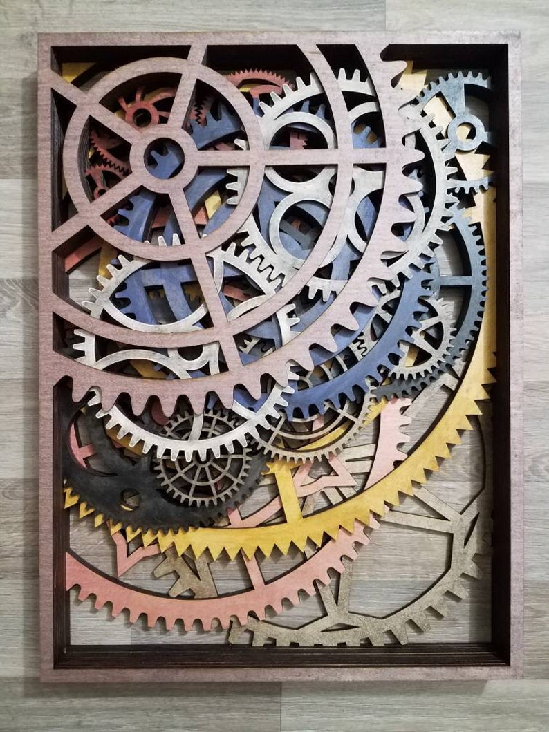 Laser cut wall art wall decor wood steampunk gears gear | Etsy