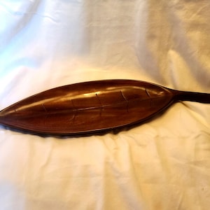 Vintage Mahogany Wood Leaf Shaped Long Serving Tray