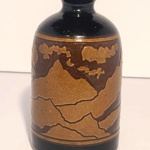 Vintage 1978 Robert Piper Studio Pottery Bottle Vase | Signed Mid Century Modern Ceramic Weed Pot | Earthy Sgraffito Patchwork Stoneware Art