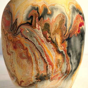 Vintage Nemadji Pottery Swirl Vase 7 Inch, Marbled Clay Earth Tone Orange Gray Urn, Boho Southwestern Rustic Decor, 1970s Native Clay