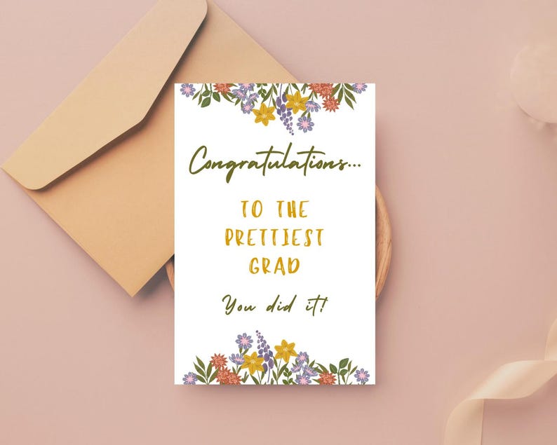 Graduation Floral Pretty Congratulations Card 4x6in and 5x7in Foldable ...