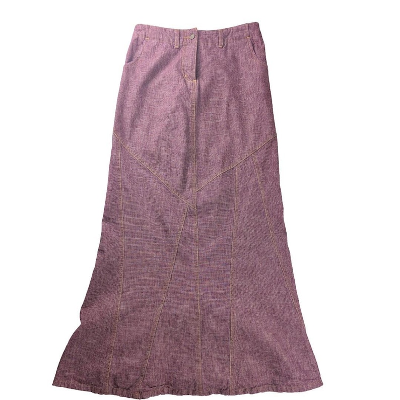 Sitwell Anthropologie Vintage Red Denim Skirt Maxi Prairie Size 2 image 1
