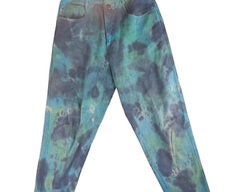 Switch USA Vintage Tie Dye High Waisted Jeans Blue Green Cotton Size 6 (4) 90s