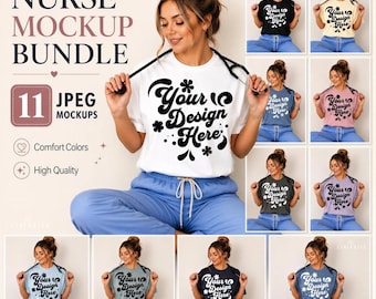 Comfort Color Bundle, Nurse Mockup Set | CC1717 Garment-Dyed Shirts | 11 High-Res JPEGs