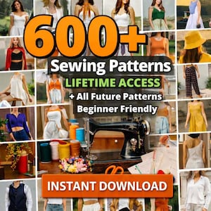 Plus de 600 modèles de couture au format PDF - Accès à vie, formats A4 US Letter et A0 imprimables, téléchargement immédiat